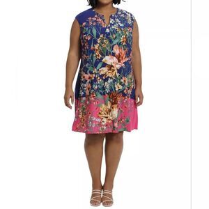 London Times Plus Size Split‎ Neck Shift Dress Size:1X NWT